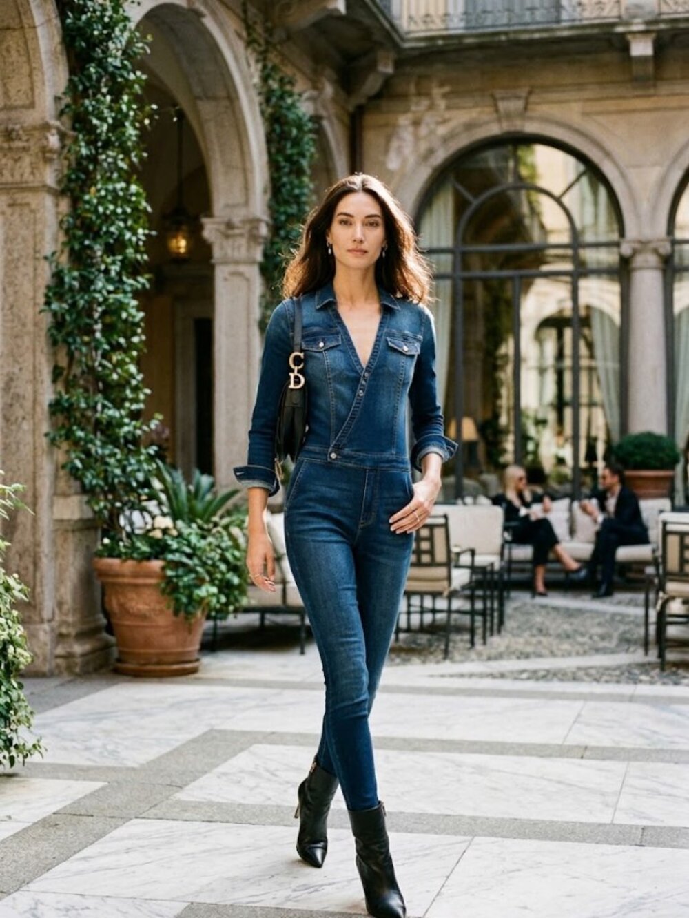 Bebe 3/4 Long Sleeve Medium Dark Wash Denim Jean Jumpsuit Size 6 - Picture 6 of 8